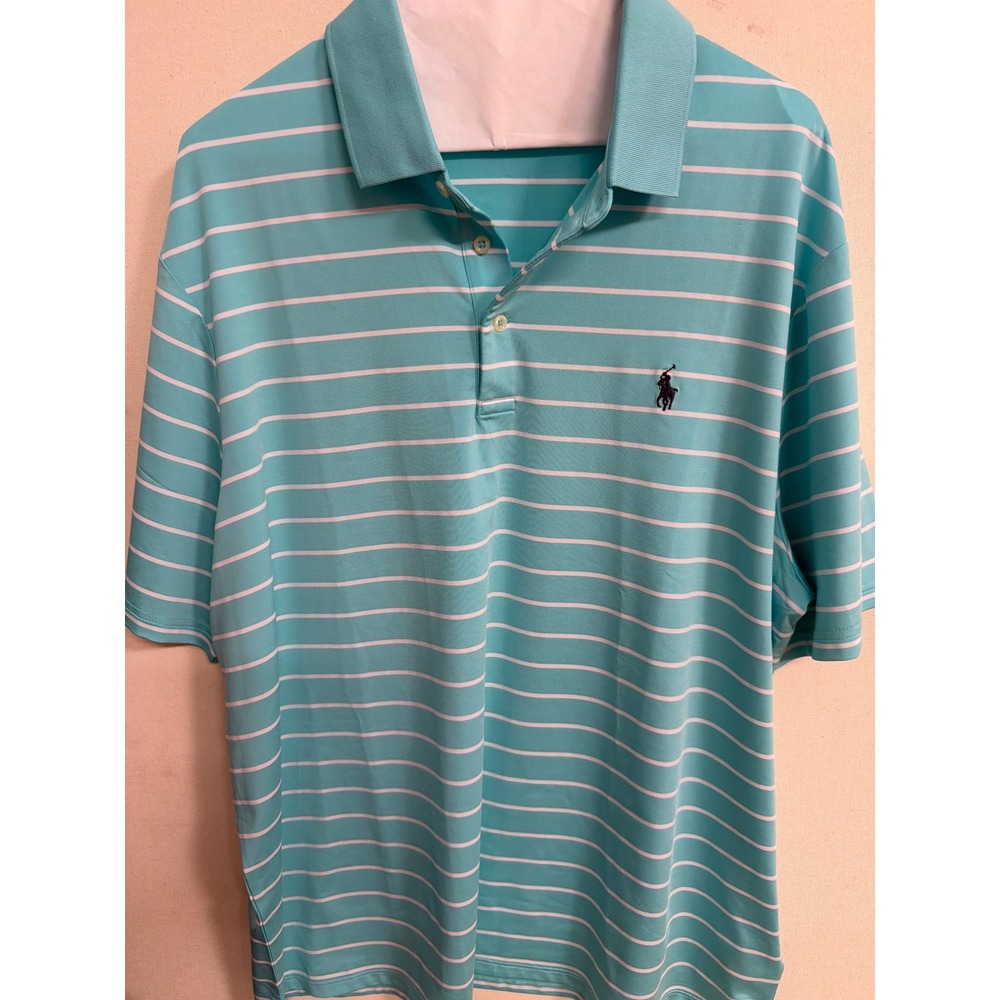 Polo Ralph Lauren Performance Mens XL Light Blue White Striped Golf Polo Shirt